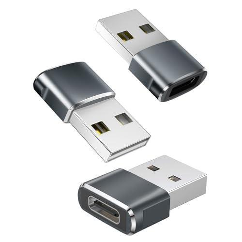 USBC Buchse zu USB Stecker Adapter, 3 Stück USB auf Typ C Adapter, USB-C Buchse zu A Stecker Ladegerät Netzteil Konverter Kompatibel mit MacBook, Notebook, Tablet, Smartphone, Airpods, Galaxy (Grau) von La Brodée