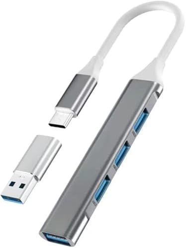 USB-C-Hub, 4 Ports, USB-C-auf-USB-Adapter, USB-C-Expander-Hub für Laptop (3 USB 2.0, 1 USB 3.0), ultradünn, tragbarer Daten-Hub für MacBook Pro/Air, iMac, Surface Pro, XPS, PC (grau) von La Brodée