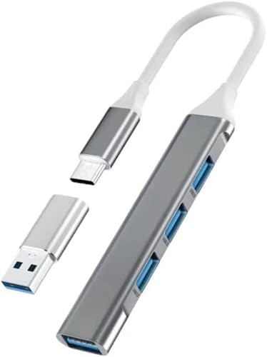 USB-C-Hub, 4 Ports, USB-C-auf-USB-Adapter, USB-C-Expander-Hub für Laptop (3 USB 2.0, 1 USB 3.0), ultradünn, tragbarer Daten-Hub für MacBook Pro/Air, iMac, Surface Pro, XPS, PC (grau) von La Brodée