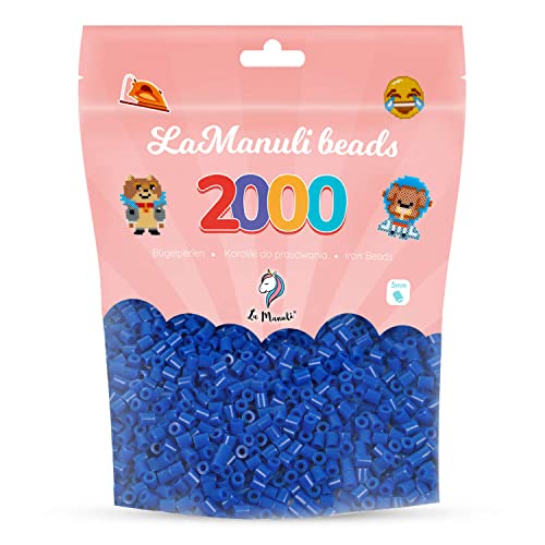 La Manuli Bügelperlen ca. 2000 Stück Midi Perlen Im wiederverschließbaren Beutel | Nachfüllset Bastelperlen Mit jeder Marke Beads kompatibel | 5 mm Steckperlen (Dunkelblau) von La Manuli