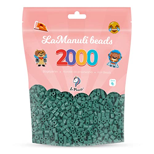 La Manuli Bügelperlen ca. 2000 Stück Midi Perlen Im wiederverschließbaren Beutel | Nachfüllset Bastelperlen Mit jeder Marke Beads kompatibel | 5 mm Steckperlen (Dunkelgrün) von La Manuli