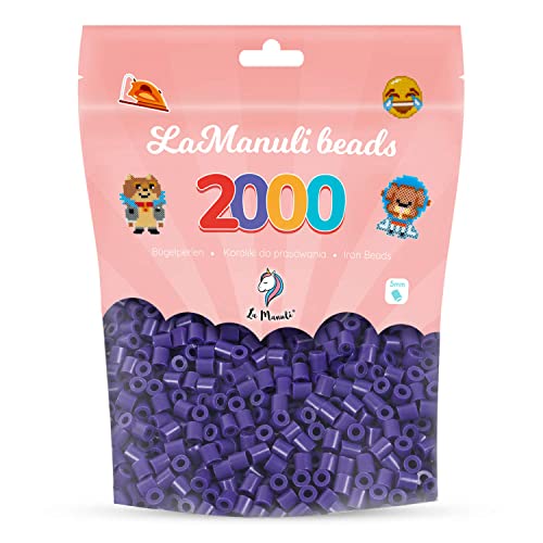 La Manuli Bügelperlen ca. 2000 Stück Midi Perlen Im wiederverschließbaren Beutel | Nachfüllset Bastelperlen Mit jeder Marke Beads kompatibel | 5 mm Steckperlen (Dunkelviolett) von La Manuli