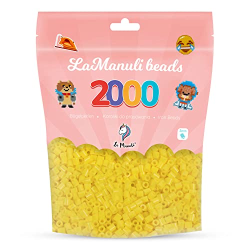 La Manuli Bügelperlen ca. 2000 Stück Midi Perlen Im wiederverschließbaren Beutel | Nachfüllset Bastelperlen Mit jeder Marke Beads kompatibel | 5 mm Steckperlen (Gelb) von La Manuli