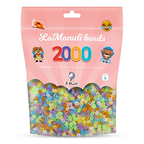 La Manuli Bügelperlen ca. 2000 Stück Midi Perlen Im wiederverschließbaren Beutel | Nachfüllset Bastelperlen Mit jeder Marke Beads kompatibel | 5 mm Steckperlen (Glitzer) von La Manuli