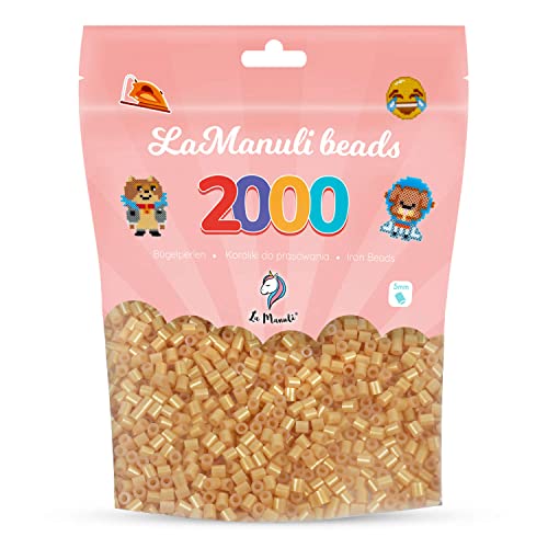 La Manuli Bügelperlen ca. 2000 Stück Midi Perlen Im wiederverschließbaren Beutel | Nachfüllset Bastelperlen Mit jeder Marke Beads kompatibel | 5 mm Steckperlen (Gold) von La Manuli
