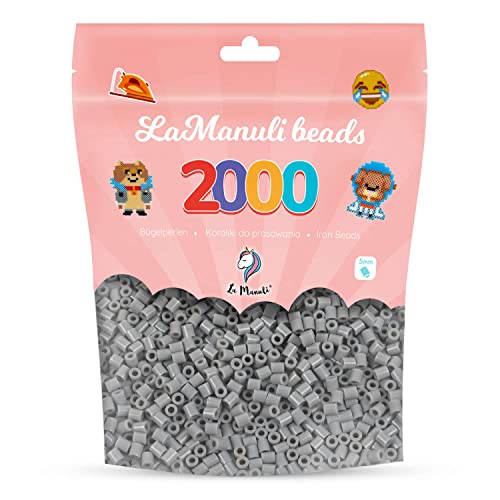 La Manuli Bügelperlen ca. 2000 Stück Midi Perlen Im wiederverschließbaren Beutel | Nachfüllset Bastelperlen Mit jeder Marke Beads kompatibel | 5 mm Steckperlen (Grau) von La Manuli
