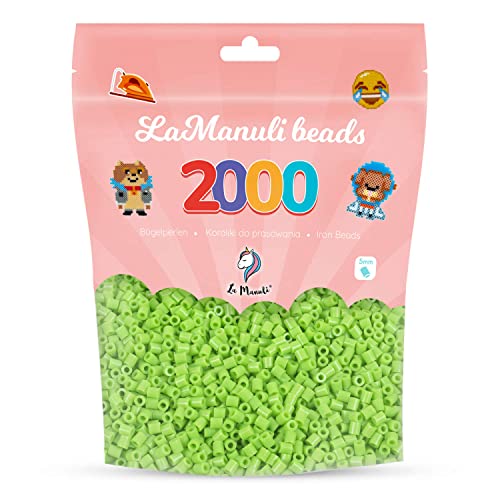 La Manuli Bügelperlen ca. 2000 Stück Midi Perlen Im wiederverschließbaren Beutel | Nachfüllset Bastelperlen Mit jeder Marke Beads kompatibel | 5 mm Steckperlen (Grün) von La Manuli