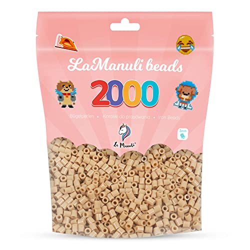 La Manuli Bügelperlen ca. 2000 Stück Midi Perlen Im wiederverschließbaren Beutel | Nachfüllset Bastelperlen Mit jeder Marke Beads kompatibel | 5 mm Steckperlen (Hellbraun) von La Manuli