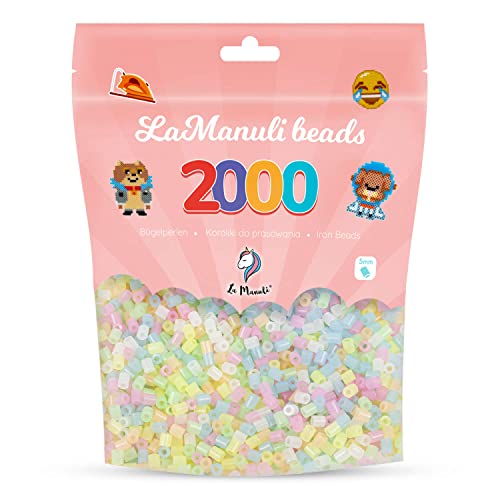 La Manuli Bügelperlen ca. 2000 Stück Midi Perlen Im wiederverschließbaren Beutel | Nachfüllset Bastelperlen Mit jeder Marke Beads kompatibel | 5 mm Steckperlen (Im Dunkeln leuchtend) von La Manuli