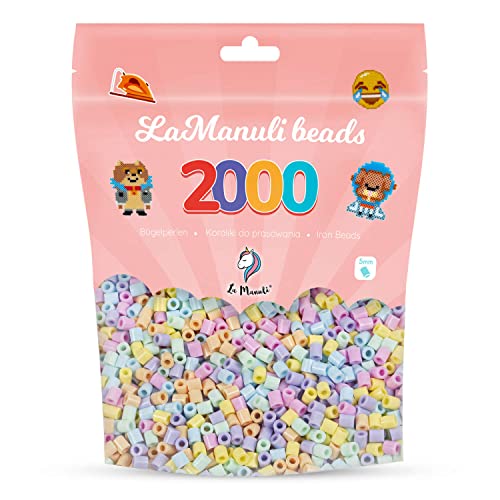 La Manuli Bügelperlen ca. 2000 Stück Midi Perlen Im wiederverschließbaren Beutel | Nachfüllset Bastelperlen Mit jeder Marke Beads kompatibel | 5 mm Steckperlen (Pastellfarben) von La Manuli