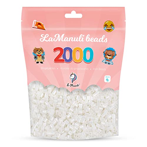 La Manuli Bügelperlen ca. 2000 Stück Midi Perlen Im wiederverschließbaren Beutel | Nachfüllset Bastelperlen Mit jeder Marke Beads kompatibel | 5 mm Steckperlen (Pearl) von La Manuli