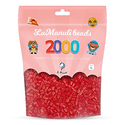 La Manuli Bügelperlen ca. 2000 Stück Midi Perlen Im wiederverschließbaren Beutel | Nachfüllset Bastelperlen Mit jeder Marke Beads kompatibel | 5 mm Steckperlen (Rot) von La Manuli