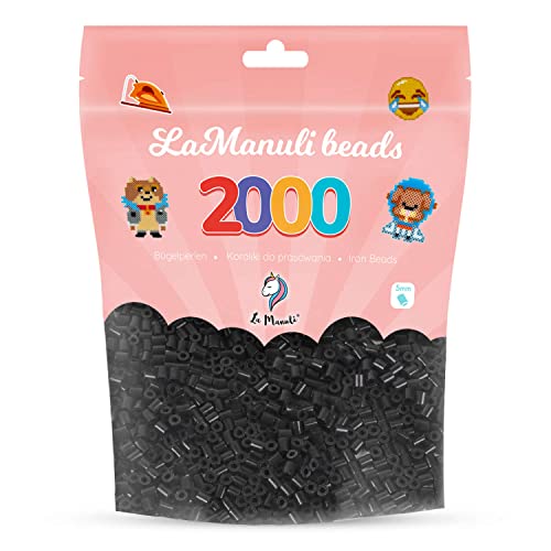 La Manuli Bügelperlen ca. 2000 Stück Midi Perlen Im wiederverschließbaren Beutel | Nachfüllset Bastelperlen Mit jeder Marke Beads kompatibel | 5 mm Steckperlen (Schwarz) von La Manuli