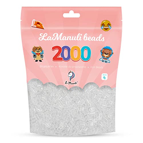 La Manuli Bügelperlen ca. 2000 Stück Midi Perlen Im wiederverschließbaren Beutel | Nachfüllset Bastelperlen Mit jeder Marke Beads kompatibel | 5 mm Steckperlen (Transparent) von La Manuli