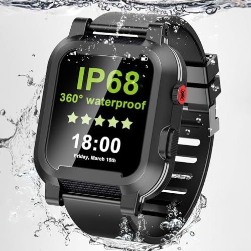 Wasserdichte Schutzhülle für Apple Watch 42 mm Serie 2 & 3 mit Band und integriertem Displayschutz, IP68 wasserdicht, staubdicht, stoßfest, Schutzhülle für 42 mm iWatch Serie 2, 3 für Herren, Schwarz von LaBold