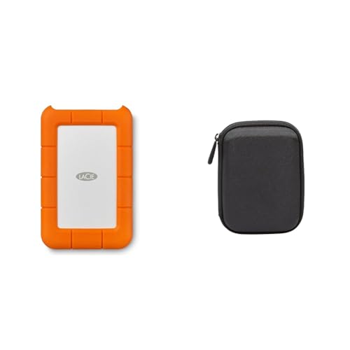 LaCie Rugged Mini, 4 TB, tragbare Externe Festplatte, 2.5 Zoll, USB 3.0, Mac & PC, Modellnr.: LAC9000633 & Amazon Basics Schutzhülle für Externe Festplatten von LaCie