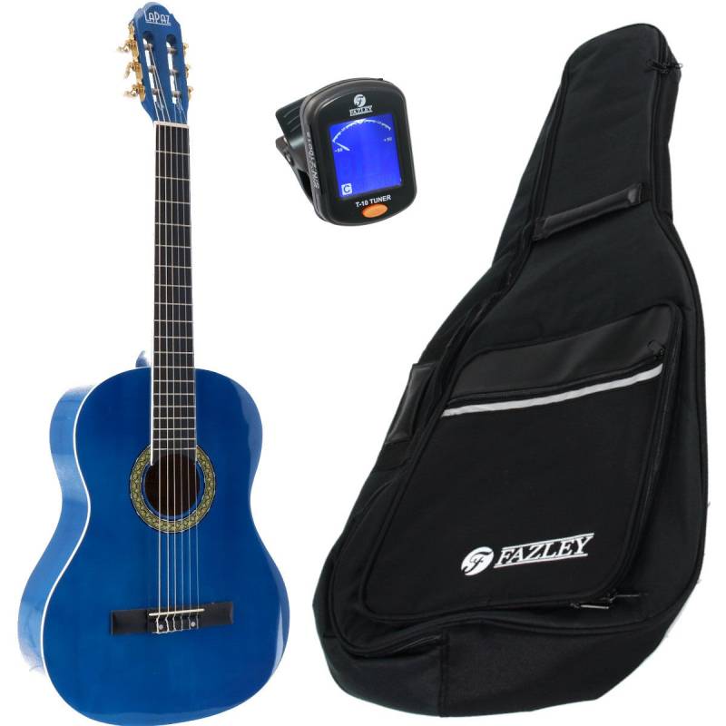 LaPaz 002 BL 4/4-Size Classical Guitar blue + Gig Bag and Tuner von LaPaz
