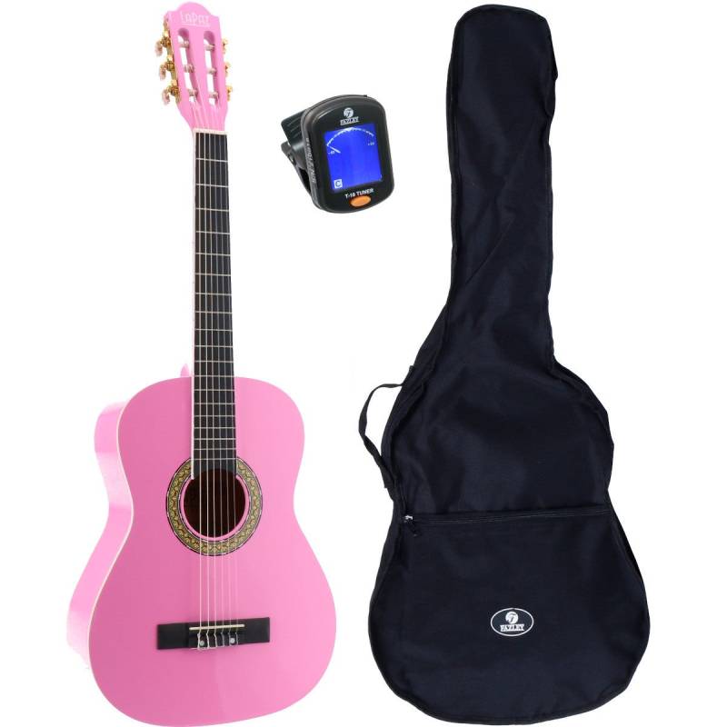 LaPaz 002 PI 3/4-Size Classical Guitar (Pink) + Gig Bag and Tuner von LaPaz