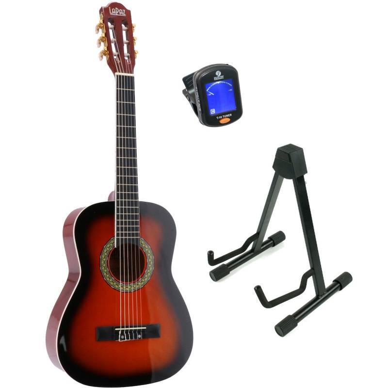 LaPaz 002 SB 1/2-Size Classical Guitar (Sunburst) + Stand and Tuner von LaPaz