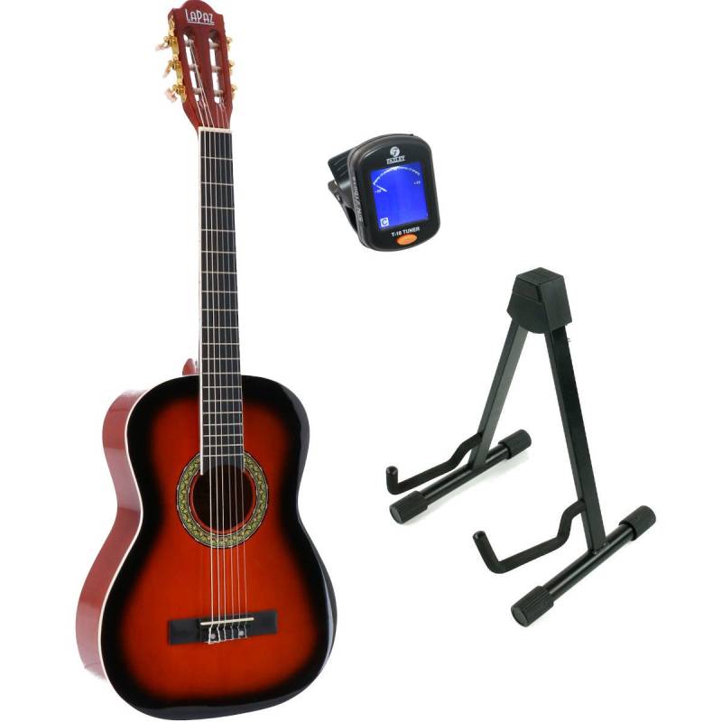 LaPaz 002 SB 3/4-Size Classical Guitar (Sunburst) + Stand and Tuner von LaPaz