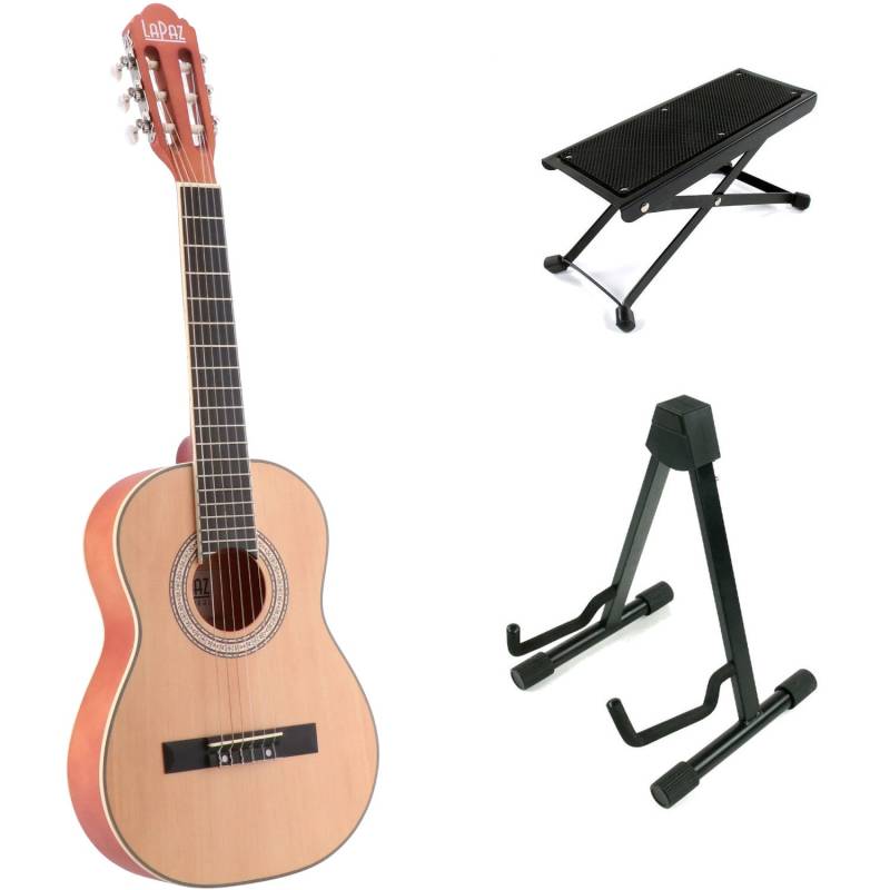 LaPaz C30N 3/4-Size Classical guitar (Natural) + Stand and Foot Stool von LaPaz