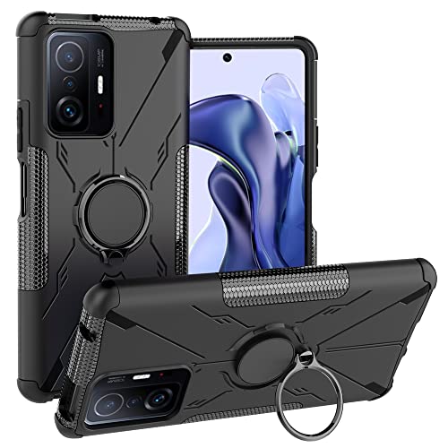 Labanem Hülle für Xiaomi 11T, Ring Kickstand 360 Grad rotierenden Fingerring Grip Drop Schutz Stoßdämpfung Weichen TPU Cover für Xiaomi 11T - Schwarz, BTKJ-019-1 von Labanem