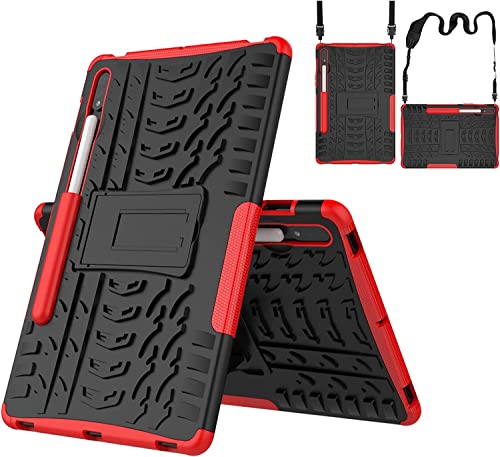 Labanem Schutzhülle für Galaxy Tab S8, strapazierfähig, stoßfest, robust, zweilagig, Schutzhülle für Samsung Galaxy Tab S8 2022 / Tab S7 2020 (27,9 cm), Rot von Labanema