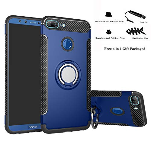 Labanema Hülle für Honor 9 Lite, Ring Kickstand 360 Grad rotierenden Fingerring Grip Drop Schutz Stoßdämpfung Weichen TPU Cover für Huawei Honor 9 Lite - Blau von Labanema