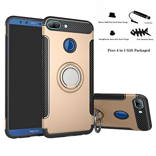 Labanema Hülle für Honor 9 Lite, Ring Kickstand 360 Grad rotierenden Fingerring Grip Drop Schutz Stoßdämpfung Weichen TPU Cover für Huawei Honor 9 Lite - Gold von Labanema