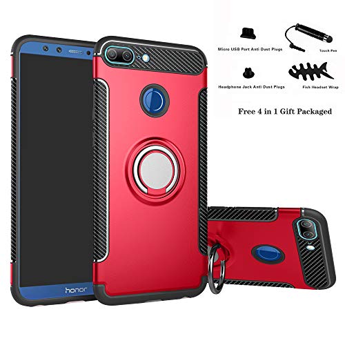 Labanema Hülle für Honor 9 Lite, Ring Kickstand 360 Grad rotierenden Fingerring Grip Drop Schutz Stoßdämpfung Weichen TPU Cover für Huawei Honor 9 Lite - Rot von Labanema