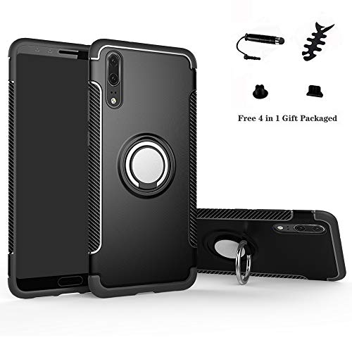 Labanema Hülle für Huawei P20, Ring Kickstand 360 Grad rotierenden Fingerring Grip Drop Schutz Stoßdämpfung Weichen TPU Cover für Huawei P20 - Schwarz von Labanema