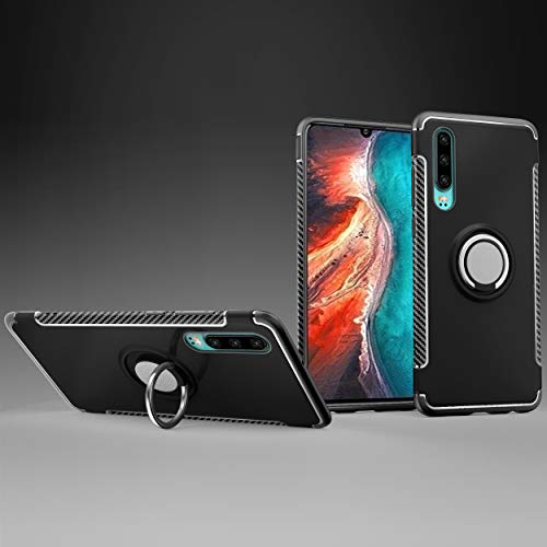 Labanema Hülle für Huawei P30, Ring Kickstand 360 Grad rotierenden Fingerring Grip Drop Schutz Stoßdämpfung Weichen TPU Cover für Huawei P30 (mit 4in1 Geschenk verpackt) - Schwarz von Labanema