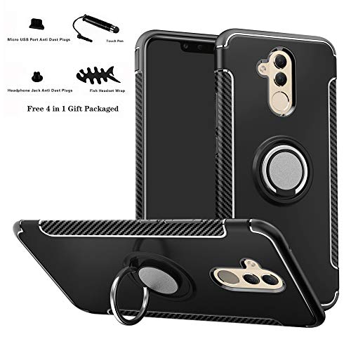 Labanema Hülle für Mate 20 Lite, Ring Kickstand 360 Grad rotierenden Fingerring Grip Drop Schutz Stoßdämpfung Weichen TPU Cover für Huawei Mate 20 Lite (mit 4in1 Geschenk verpackt) - Schwarz von Labanema