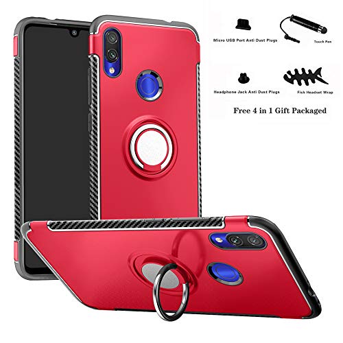 Labanema Hülle für Redmi Note 7, Ring Kickstand 360 Grad rotierenden Fingerring Grip Drop Schutz Stoßdämpfung Weichen TPU Cover für Xiaomi Redmi Note 7 /Redmi Note 7 Pro - Rot von Labanema