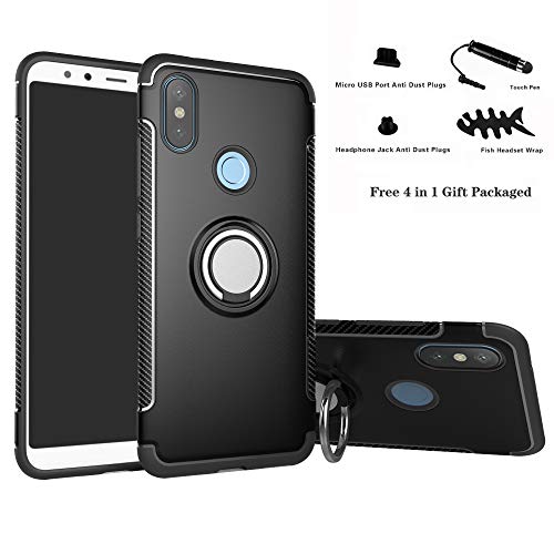 Labanema Hülle für Xiaomi Mi A2, Ring Kickstand 360 Grad rotierenden Fingerring Grip Drop Schutz Stoßdämpfung Weichen TPU Cover für Xiaomi Mi A2 / Mi 6X - Schwarz von Labanema