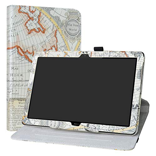 Labanema MediaPad T5 10 Hülle, 360° Drehbarer Cover Kunstleder Schutzhülle Tasche Etui mit Ständerfunktion für Huawei MediaPad T5 10 10,1 Zoll 2018 Tablet - Map White von Labanema