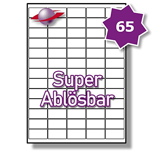 65 Pro Blatt, 250 Blätter, 16250 Etiketten. Label Planet® A4 Weiß Matt Super Ablösbar Papier Etiketten Für Tintenstrahl und Laserdrucker 38.1 x 21.2mm, LP65/38 GREM. von Label Planet