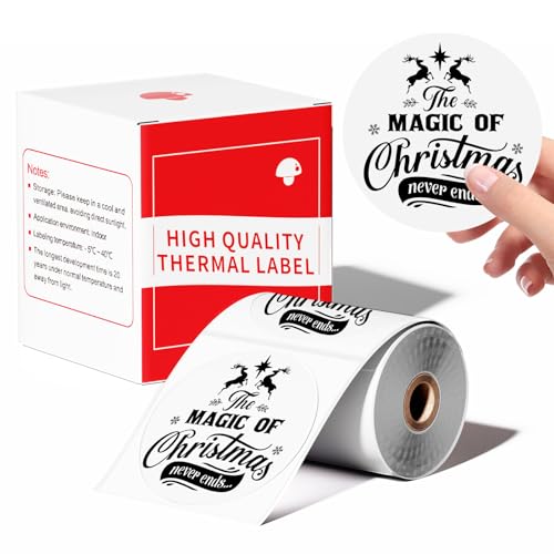 Kompatibel mit Phomemo M110 Rundes Etikett für M120 M200 M220 M221 1.96"x1.96" (50x50mm) Sticky Thermal Labels Printer Paper 140 Etiketten/Rolle,für Barcode, DIY-Logo, Haus, Büro，Weiß von LabelCenter