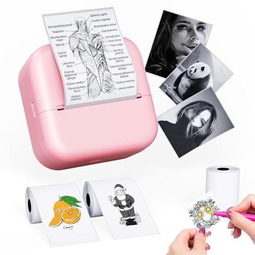 Mini Drucker M02L, Drucker für Handy, Mobiler Fotodrucker, Thermodrucker Mini, Mini Drucker für Smartphone, Tragbarer für Journal, Notizen, Memos, Liste, Mädchen Geschenke, 3 Rollen Papier, Rosa von LabelCenter