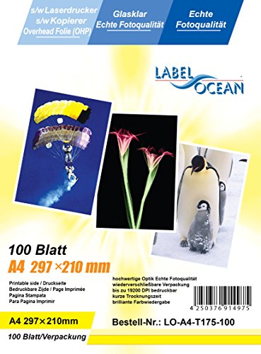 100 Blatt LO-A4-T175-100 A4 Overheadfolie (OHP Transparentfolie Transparentpapier) für s/w Laserdrucker und Kopierer von LabelOcean GmbH