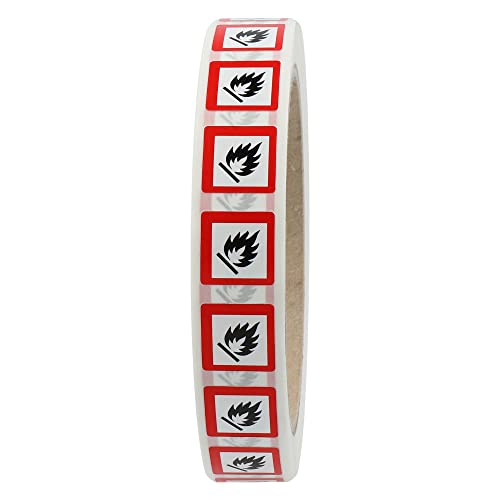 Labelident GHS 02 Etiketten 15 x 15 mm - Warnung feuergefährliche Stoffe - 1.000 Gefahrensymbole Aufkleber auf 1 Rolle(n), 1,57 Zoll (40 mm) Rollenkern, Polyethylen, GHS Kennzeichnung von Labelident