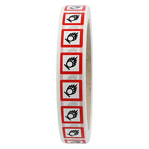 Labelident GHS 03 Etiketten 15 x 15 mm - Warnung feuergefährliche Stoffe - 1.000 Gefahrensymbole Aufkleber auf 1 Rolle(n), 1,57 Zoll (40 mm) Rollenkern, Polyethylen, GHS Kennzeichnung von Labelident
