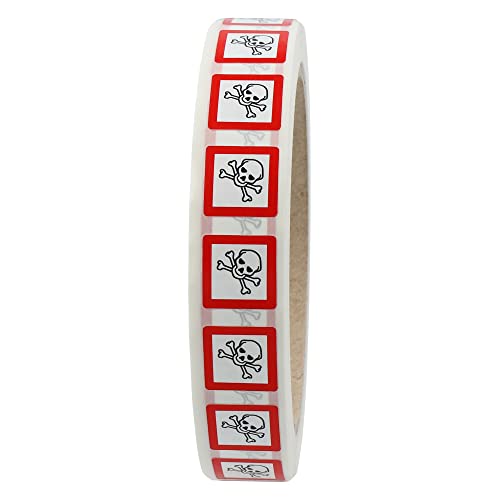 Labelident GHS 06 Etiketten 15 x 15 mm - Warnung giftige Stoffe - 1.000 Gefahrensymbole Aufkleber auf 1 Rolle(n), 1,57 Zoll (40 mm) Rollenkern, Polyethylen, GHS Kennzeichnung von Labelident