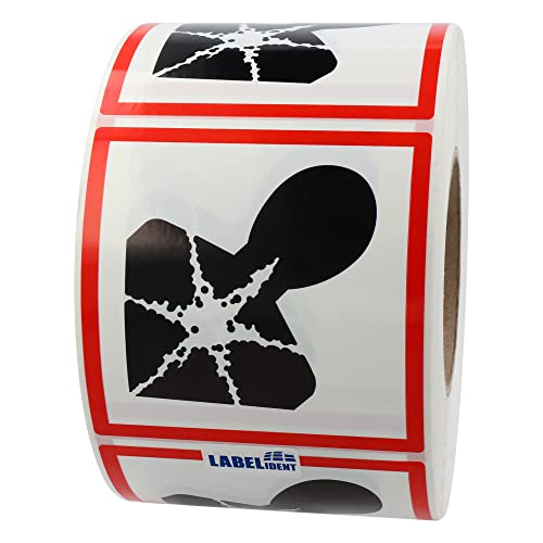 Labelident GHS 08 Etiketten 100 x 100 mm - Warnung gesundheitsgefährdende Stoffe - 1.000 Gefahrensymbole Aufkleber auf 1 Rolle(n), 1,57 Zoll (40 mm) Rollenkern, Polyethylen, GHS Kennzeichnung von Labelident