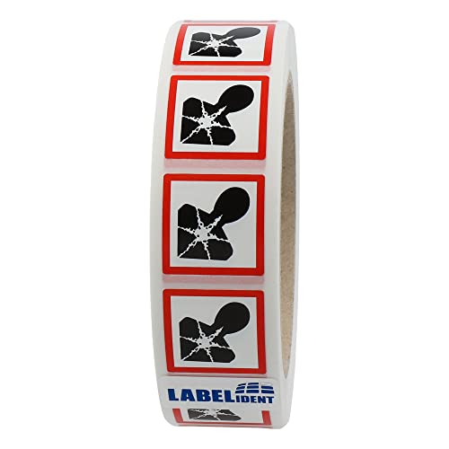 Labelident GHS 08 Etiketten 25 x 25 mm - Warnung gesundheitsgefährdende Stoffe - 1.000 Gefahrensymbole Aufkleber auf 1 Rolle(n), 1,57 Zoll (40 mm) Rollenkern, Polyethylen, GHS Kennzeichnung von Labelident