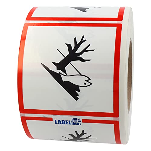 Labelident GHS 09 Etiketten 100 x 100 mm - Warnung Umweltgefahr - 1.000 Gefahrensymbole Aufkleber auf 1 Rolle(n), 1,57 Zoll (40 mm) Rollenkern, Polyethylen, GHS Kennzeichnung von Labelident