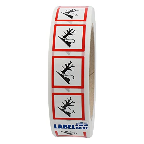 Labelident GHS 09 Etiketten 25 x 25 mm - Warnung Umweltgefahr - 1.000 Gefahrensymbole Aufkleber auf 1 Rolle(n), 1,57 Zoll (40 mm) Rollenkern, Polyethylen, GHS Kennzeichnung von Labelident