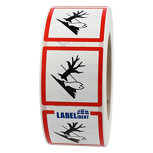 Labelident GHS 09 Etiketten 50 x 50 mm - Warnung Umweltgefahr - 1.000 Gefahrensymbole Aufkleber auf 1 Rolle(n), 1,57 Zoll (40 mm) Rollenkern, Polyethylen, GHS Kennzeichnung von Labelident