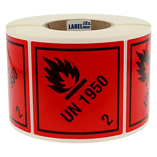 Labelident Gefahrgutaufkleber 100 x 100 mm - Klasse 2 - Brennbares Gas - 1.000 Gefahrgutetiketten auf 1 Rolle(n), 3 Zoll (76,2 mm) Kern, Polyethylen rot von Labelident