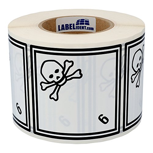 Labelident Gefahrgutaufkleber 100 x 100 mm - Klasse 6.1 - Giftige Stoffe - 1000 Gefahrgutetiketten auf 1 Rolle(n), 3 Zoll Kern, Polyethylen weiß, selbstklebend von Labelident